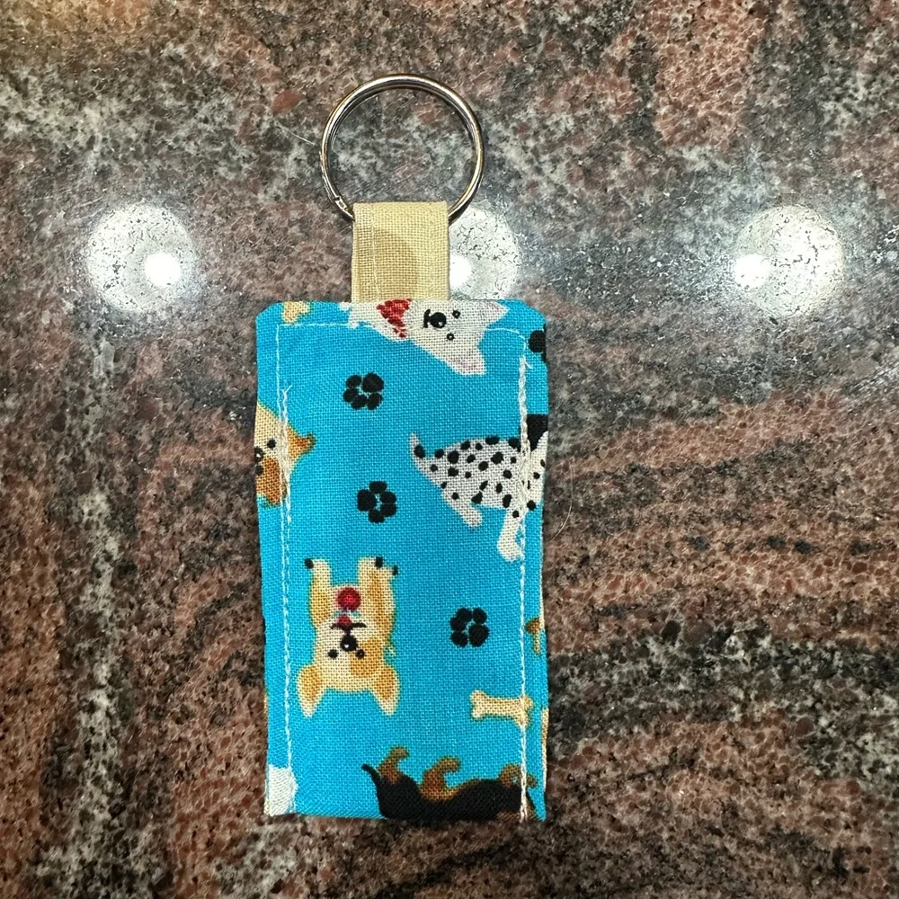 Handmade lip balm holder keychain- dog print